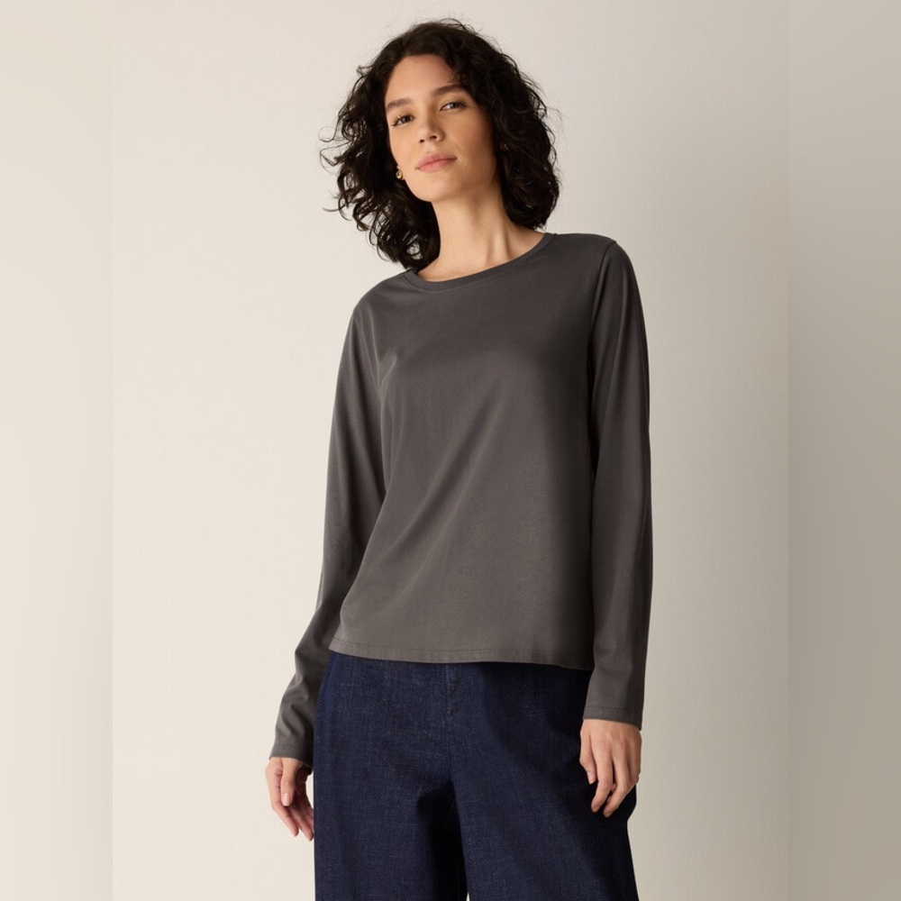 NWT Eileen Fisher Organic Pima Cotton Jersey Long-Sleeve Tee in Rye